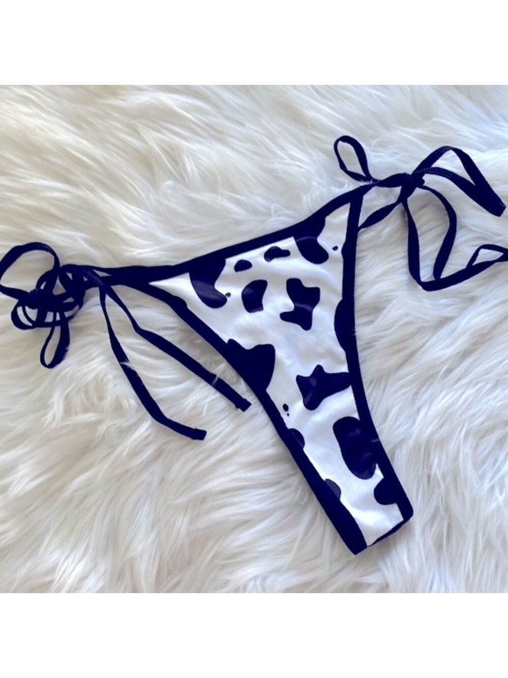 Cow print tie sides thong